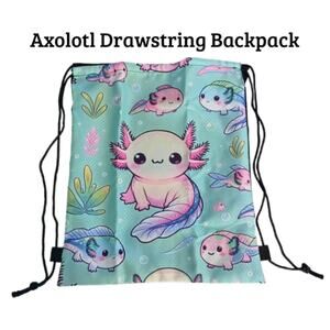Axolotl Drawstring Backpack | Cute Kawaii Cinch Bag | NWT